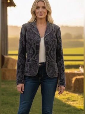 ELIE TAHALI / BERGDORF
Velvet jacket Embroidered Velvet Blazer Jacket - Gray
